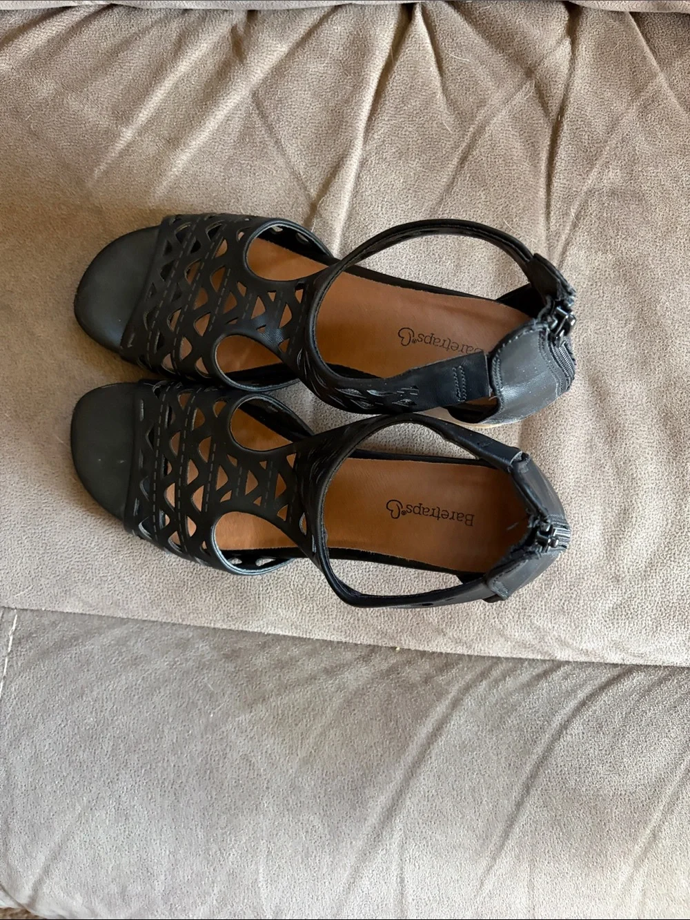 BareTraps Black Laser-Cut Ankle Strap Sandals